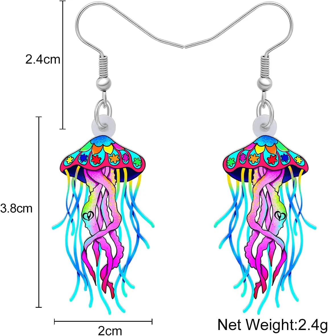 Acrylic Cute Colorful Jellyfish Earrings Hawaii Fish Octopus Shine Ocean Animals Dangle Novelty Jewelry For Women Beach Party Charms Gifts