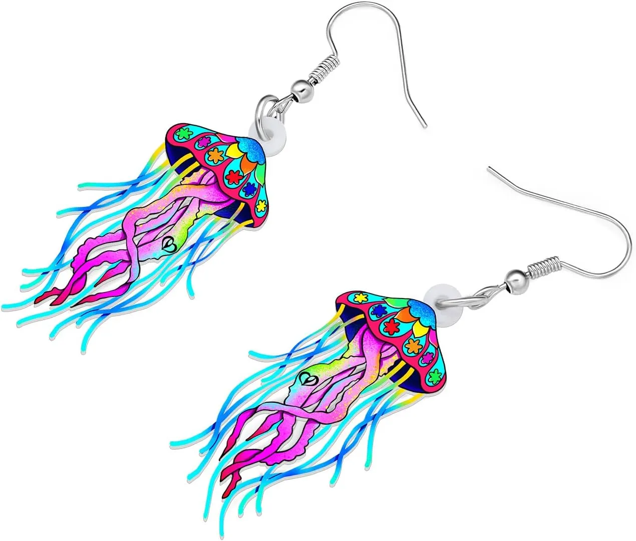Acrylic Cute Colorful Jellyfish Earrings Hawaii Fish Octopus Shine Ocean Animals Dangle Novelty Jewelry For Women Beach Party Charms Gifts