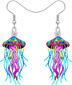 Acrylic Cute Colorful Jellyfish Earrings Hawaii Fish Octopus Shine Ocean Animals Dangle Novelty Jewelry For Women Beach Party Charms Gifts