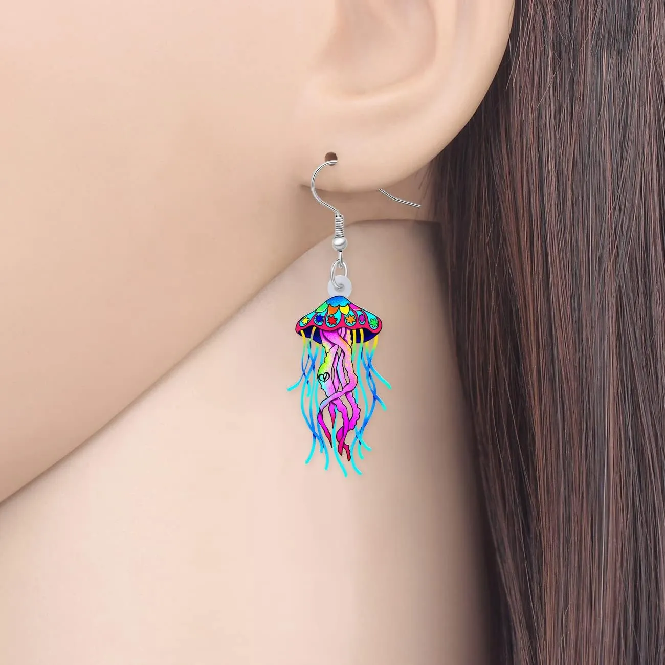 Acrylic Cute Colorful Jellyfish Earrings Hawaii Fish Octopus Shine Ocean Animals Dangle Novelty Jewelry For Women Beach Party Charms Gifts