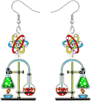 Acrylic Globe Pencil Earrings Dangle Jewelry Ruler Eraser Stationery Sets for Kids Teachers Women Girls Back to School Gifts (Chemistry Sets)