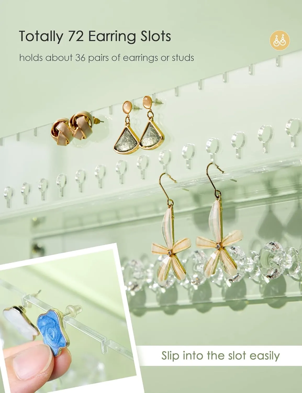 Acrylic Hanging Jewelry Organizer Wall Mounted Jewelry Holder with Floating Shelf, Necklace Holder Organizer and Stud Earring Organizer for Women Girls (2 Pack)