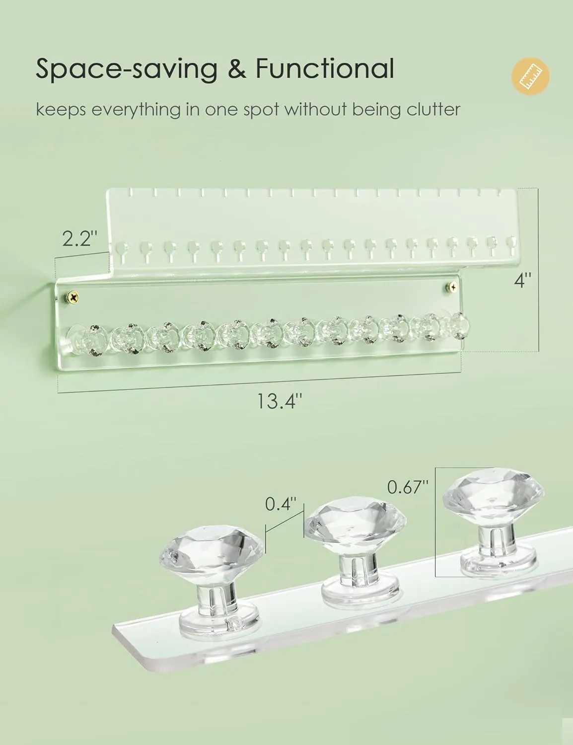 Acrylic Hanging Jewelry Organizer Wall Mounted Jewelry Holder with Floating Shelf, Necklace Holder Organizer and Stud Earring Organizer for Women Girls (2 Pack)
