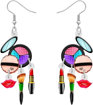 Acrylic Novelty Eye Shadow Plate Makeup Brush Lipstick Earrings Cartoon Cosmetic Tools Dangle Jewelry For Women Makeup Lovers Fashion Gifts
