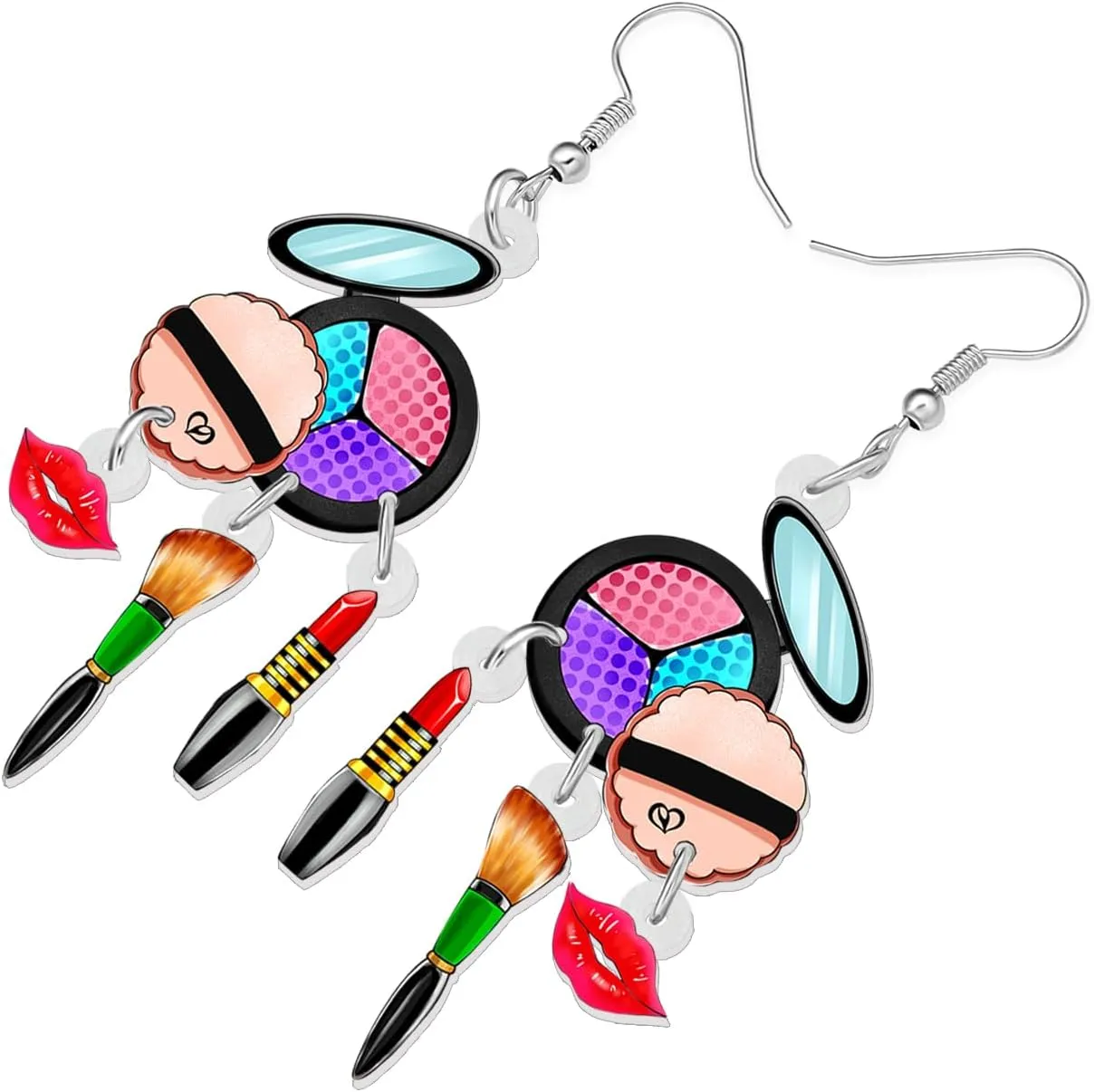 Acrylic Novelty Eye Shadow Plate Makeup Brush Lipstick Earrings Cartoon Cosmetic Tools Dangle Jewelry For Women Makeup Lovers Fashion Gifts