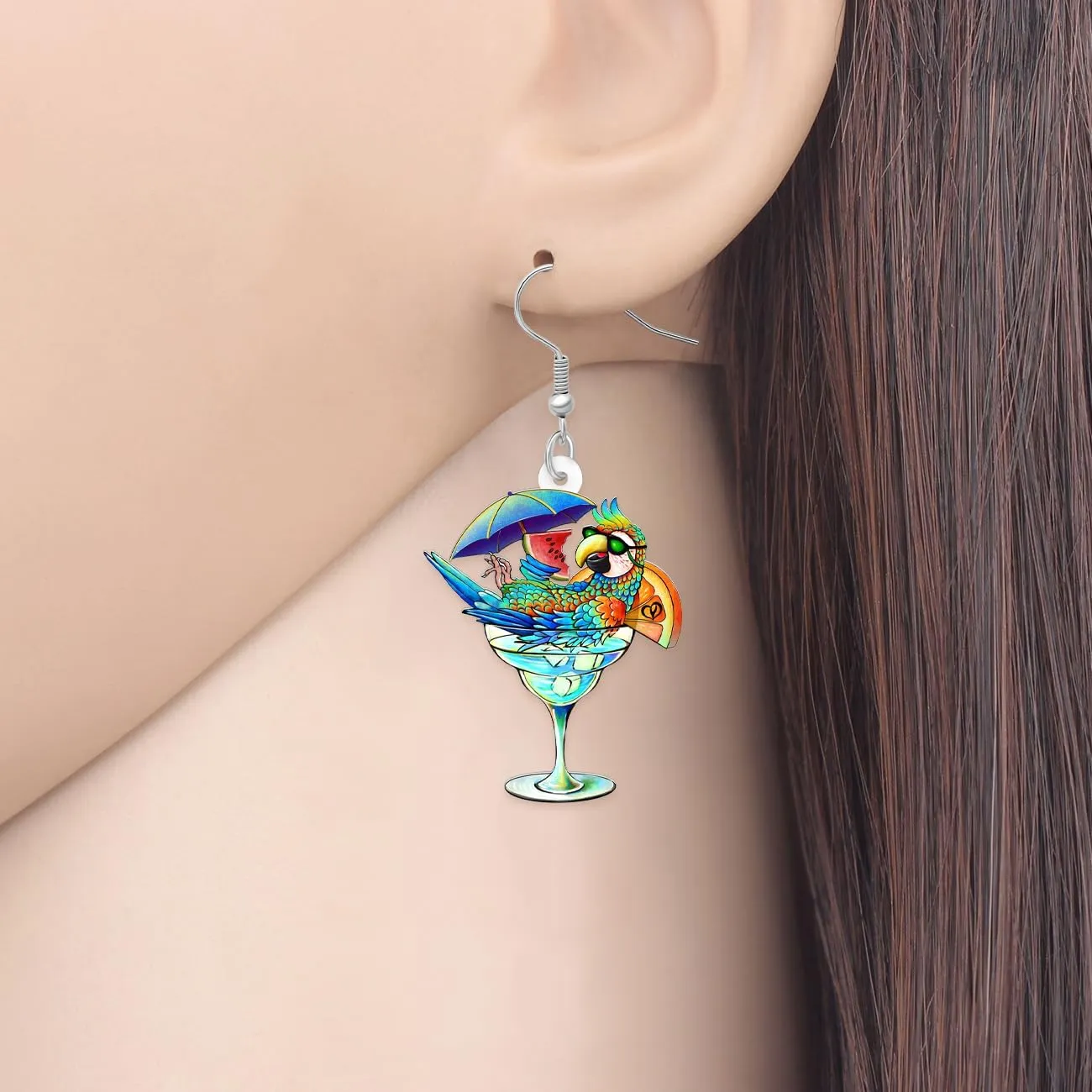 Acrylic Wine Cup Pink Blue Parrot Earrings Dangle Hawailian Beach Birds Fashion Jewelry For Women Charms Holiday Gifts