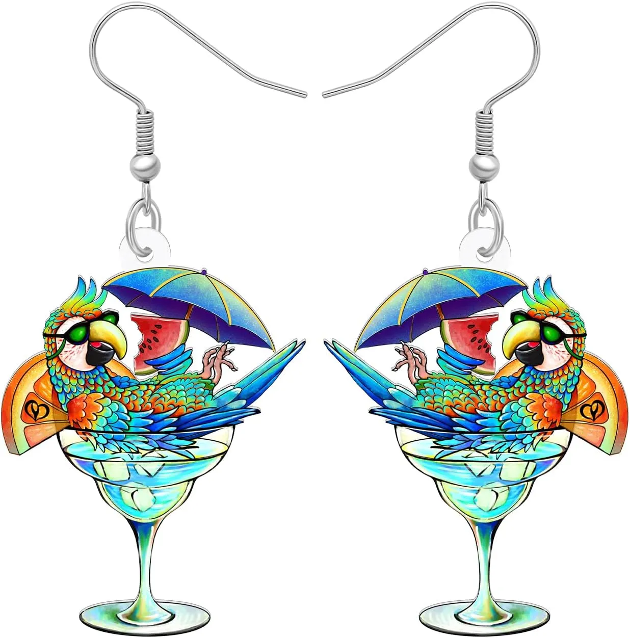 Acrylic Wine Cup Pink Blue Parrot Earrings Dangle Hawailian Beach Birds Fashion Jewelry For Women Charms Holiday Gifts