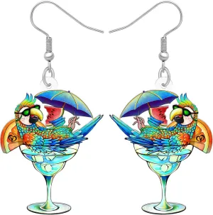 Acrylic Wine Cup Pink Blue Parrot Earrings Dangle Hawailian Beach Birds Fashion Jewelry For Women Charms Holiday Gifts