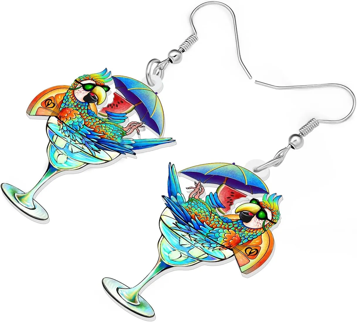 Acrylic Wine Cup Pink Blue Parrot Earrings Dangle Hawailian Beach Birds Fashion Jewelry For Women Charms Holiday Gifts