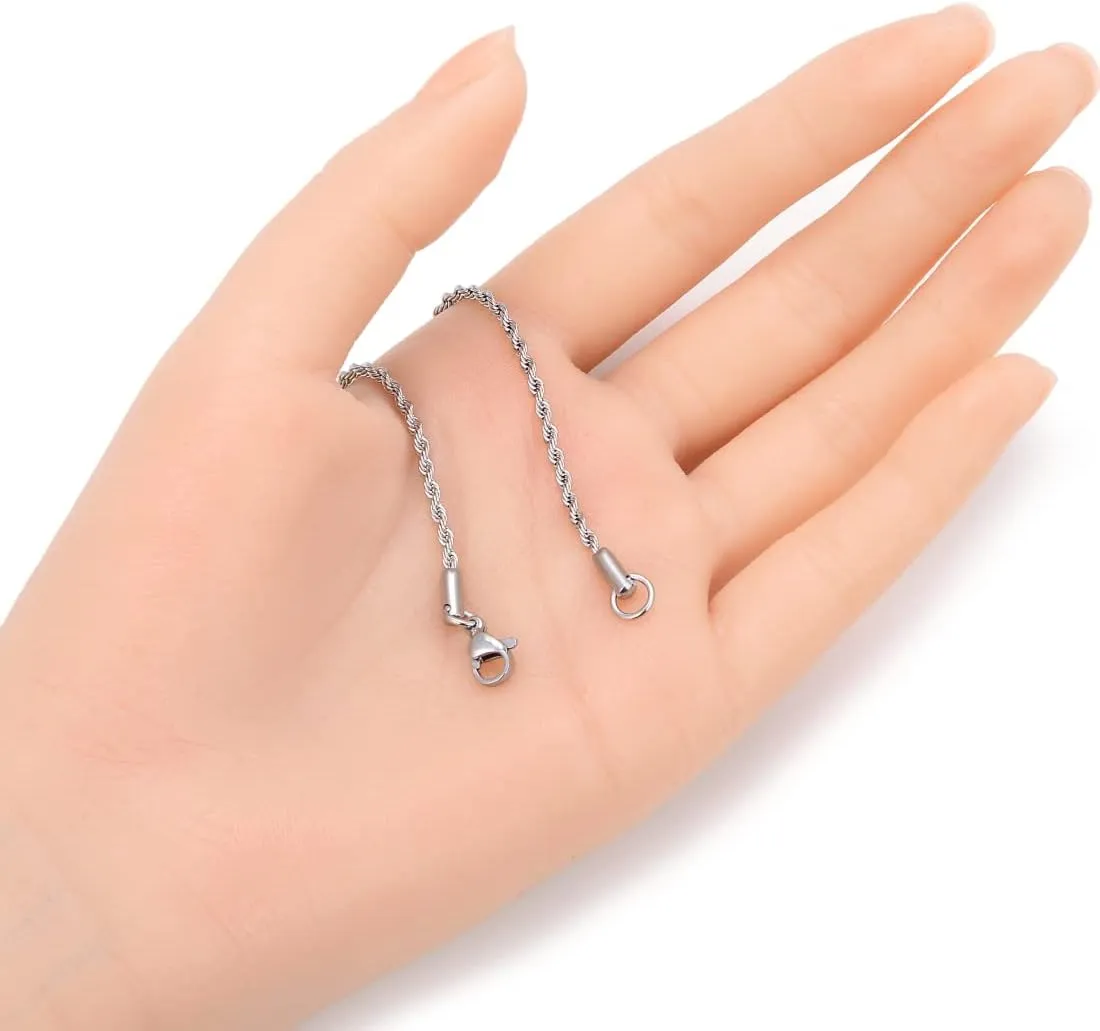 Adabele 304 Grade Surgical Stainless Steel 2mm 3mm Diamond-Cut Rope Chain Necklace 18 20 22 Inch Tarnish Resistant Hypoallergenic Women Men Jewelry