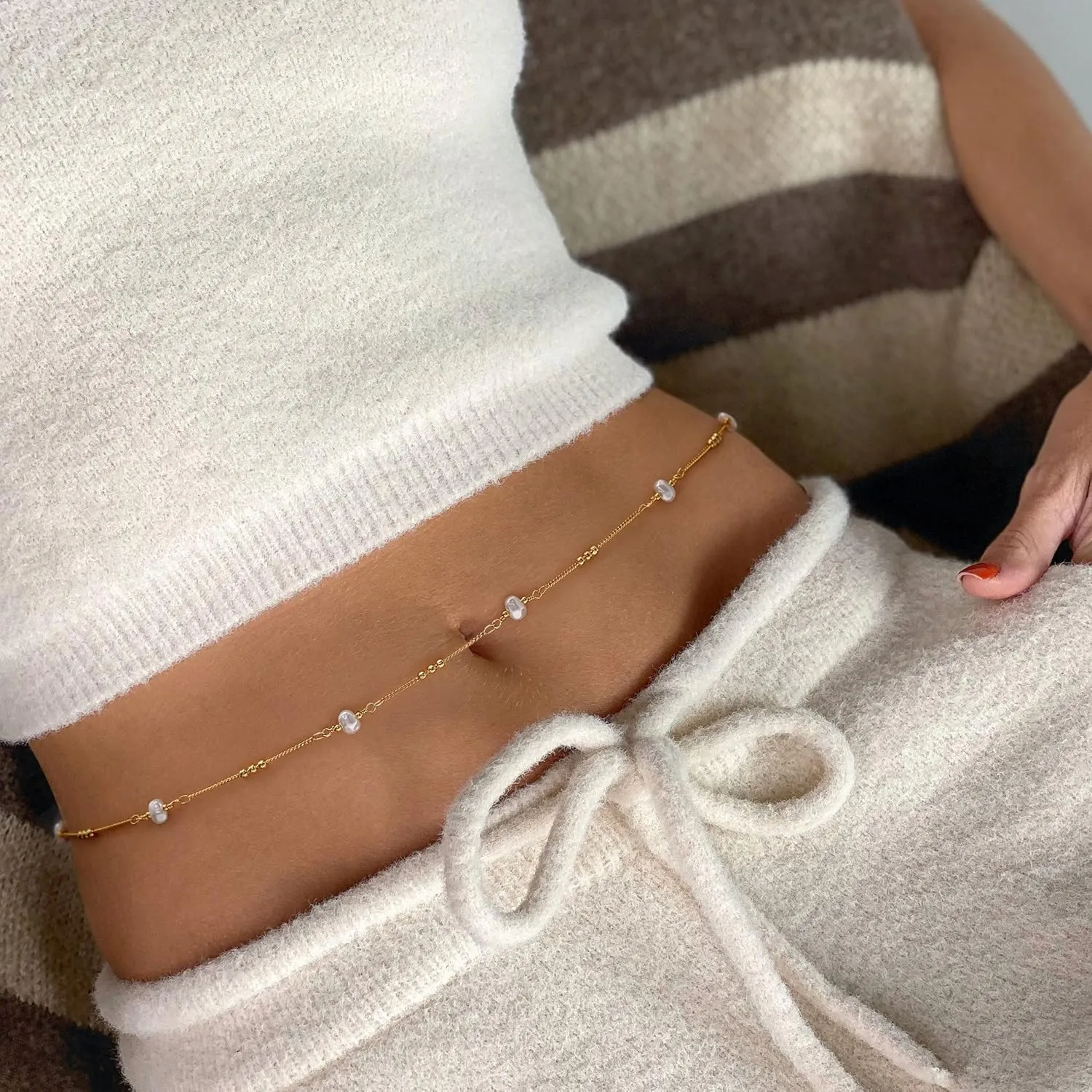 Adjustable 18k Gold Waist Chain, Beach Bikini Body Chain, Handmade Belly Chain