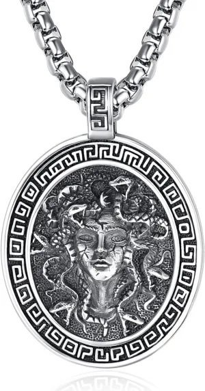 ADMETUS 925 Sterling Silver Greek God Necklaces, Amulet Pendant Necklace, Greek Mythology Protection Jewelry Gifts for Men with 2.5mm 22" 2" Rolo Chain