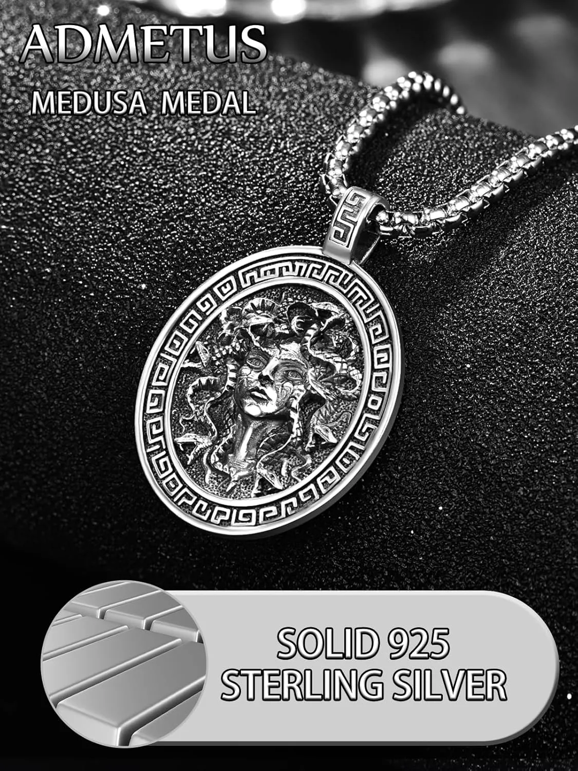 ADMETUS 925 Sterling Silver Greek God Necklaces, Amulet Pendant Necklace, Greek Mythology Protection Jewelry Gifts for Men with 2.5mm 22" 2" Rolo Chain