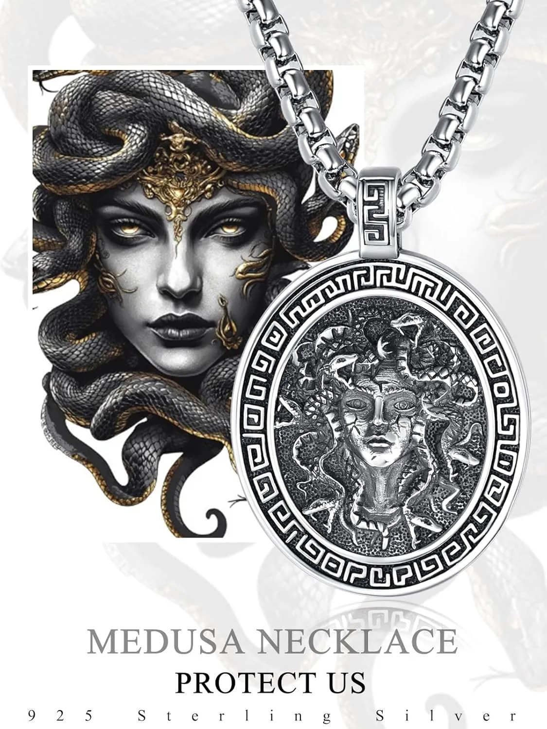 ADMETUS 925 Sterling Silver Greek God Necklaces, Amulet Pendant Necklace, Greek Mythology Protection Jewelry Gifts for Men with 2.5mm 22" 2" Rolo Chain
