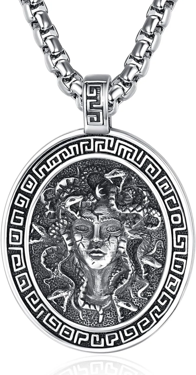 ADMETUS 925 Sterling Silver Greek God Necklaces, Amulet Pendant Necklace, Greek Mythology Protection Jewelry Gifts for Men with 2.5mm 22" 2" Rolo Chain