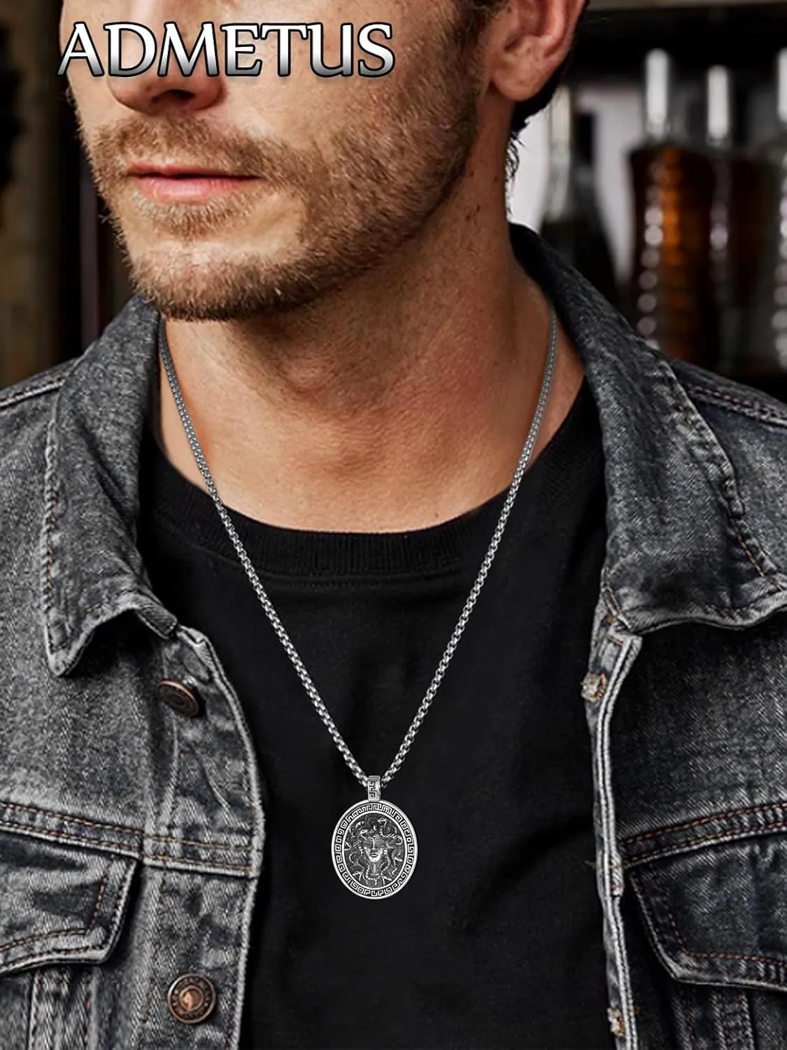 ADMETUS 925 Sterling Silver Greek God Necklaces, Amulet Pendant Necklace, Greek Mythology Protection Jewelry Gifts for Men with 2.5mm 22" 2" Rolo Chain