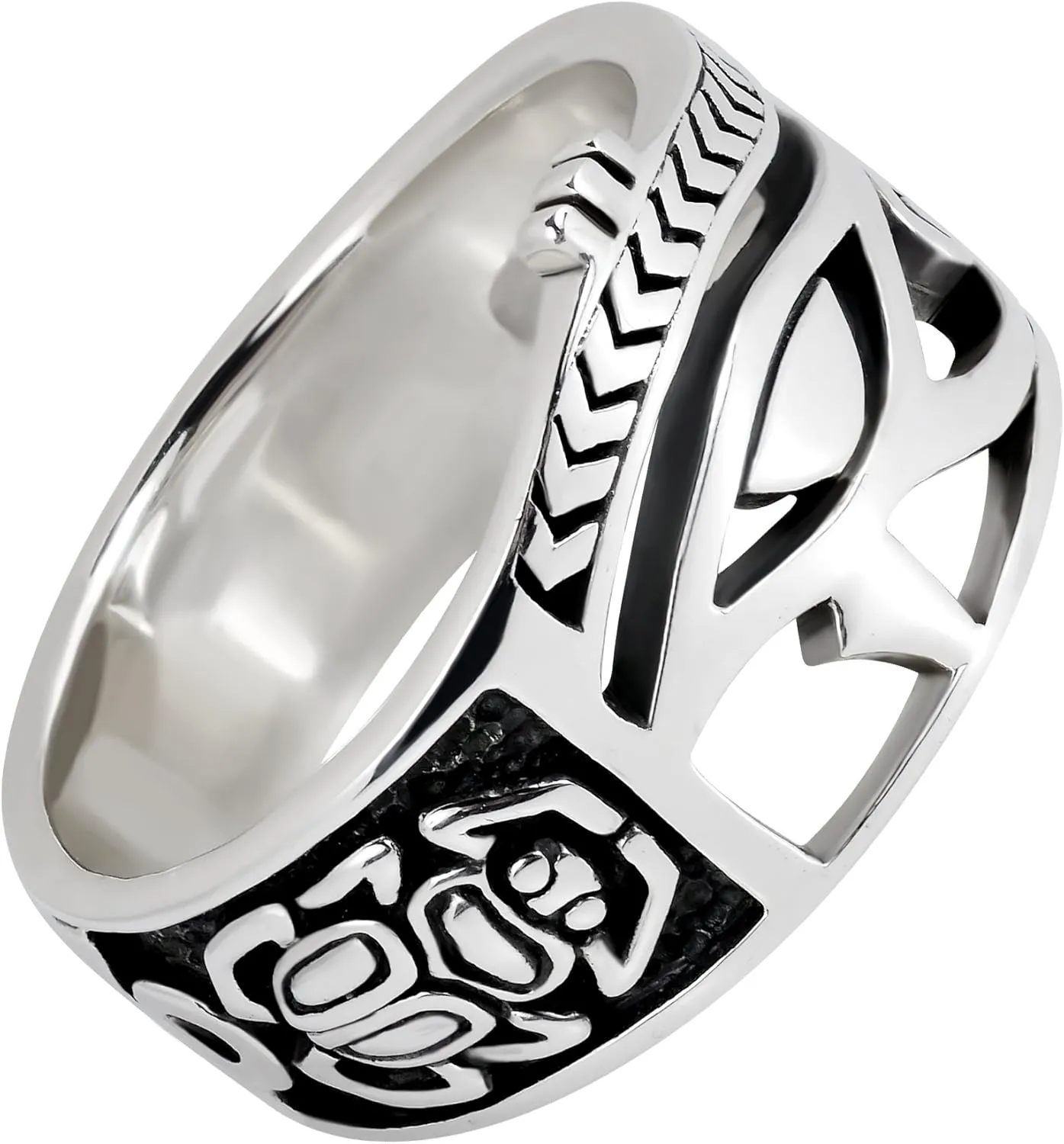 AeraVida Egyptian Eye of Horus Ankh Cross .925 Sterling Silver Ring | Sterling Silver Eye of Horus Ring | Ankh Cross Ring Silver | Egyptian Eye Ring | Unisex Silver Rings | Comfort Fit USA Sizes 6-14