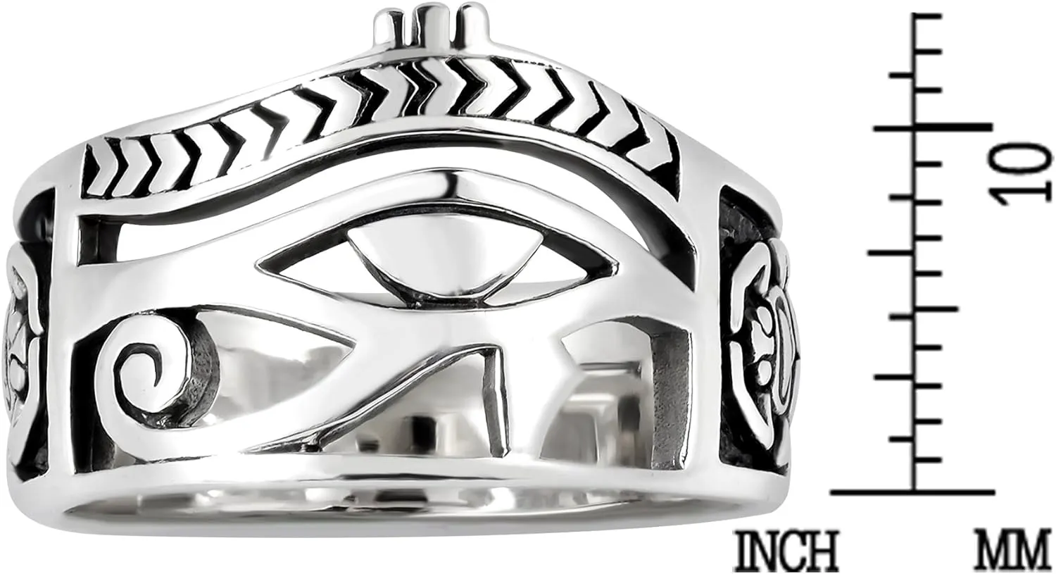 AeraVida Egyptian Eye of Horus Ankh Cross .925 Sterling Silver Ring | Sterling Silver Eye of Horus Ring | Ankh Cross Ring Silver | Egyptian Eye Ring | Unisex Silver Rings | Comfort Fit USA Sizes 6-14