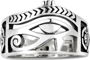 AeraVida Egyptian Eye of Horus Ankh Cross .925 Sterling Silver Ring | Sterling Silver Eye of Horus Ring | Ankh Cross Ring Silver | Egyptian Eye Ring | Unisex Silver Rings | Comfort Fit USA Sizes 6-14