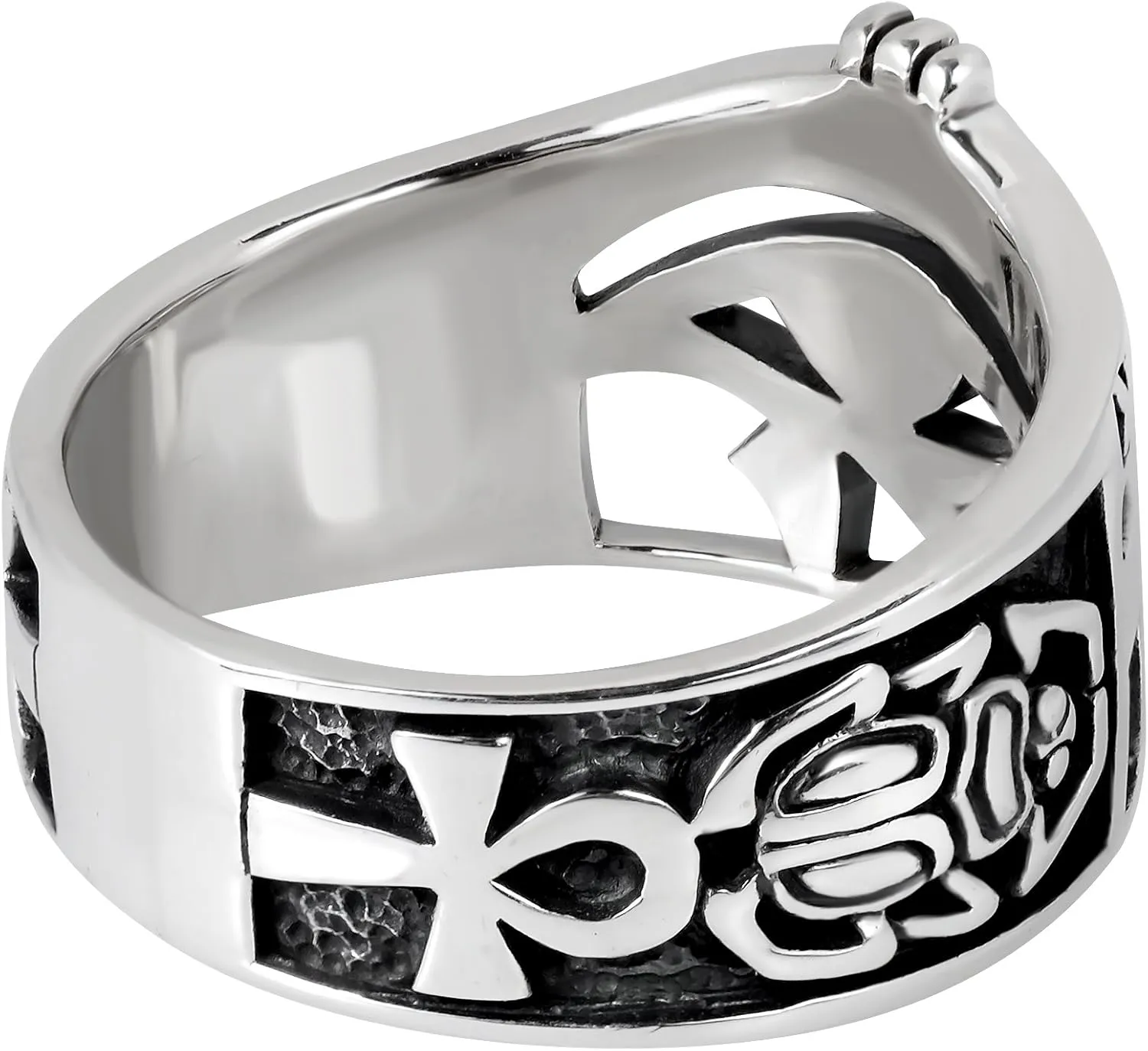 AeraVida Egyptian Eye of Horus Ankh Cross .925 Sterling Silver Ring | Sterling Silver Eye of Horus Ring | Ankh Cross Ring Silver | Egyptian Eye Ring | Unisex Silver Rings | Comfort Fit USA Sizes 6-14