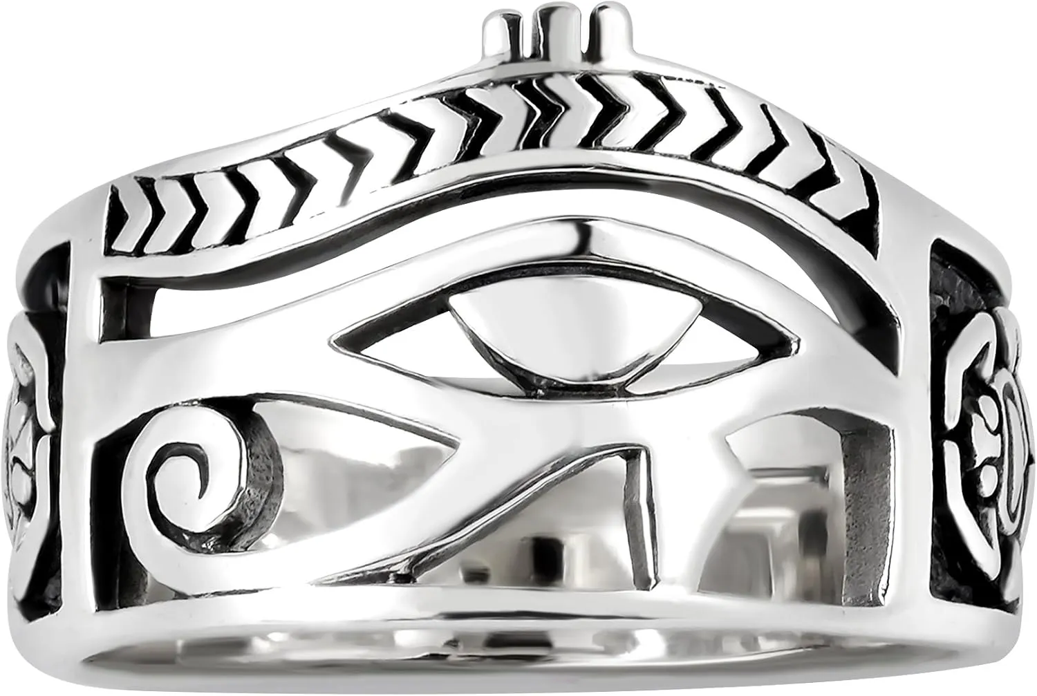 AeraVida Egyptian Eye of Horus Ankh Cross .925 Sterling Silver Ring | Sterling Silver Eye of Horus Ring | Ankh Cross Ring Silver | Egyptian Eye Ring | Unisex Silver Rings | Comfort Fit USA Sizes 6-14