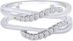 AFFY Sterling Silver Delicate Bypass Infinity Style Vintage Wedding Ring Guard Enhancer with Cubic Zirconia (0.20 cttw)