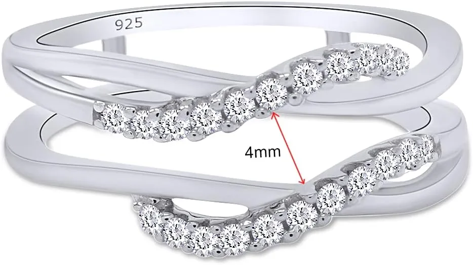 AFFY Sterling Silver Delicate Bypass Infinity Style Vintage Wedding Ring Guard Enhancer with Cubic Zirconia (0.20 cttw)
