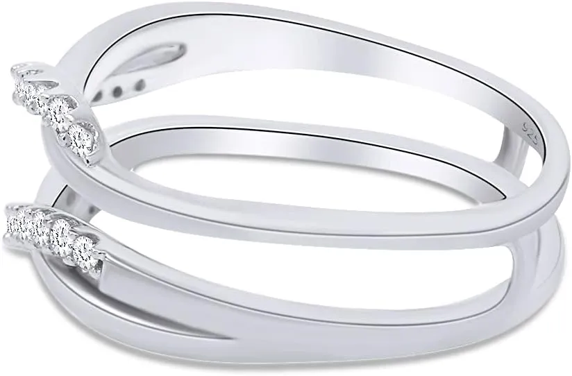 AFFY Sterling Silver Delicate Bypass Infinity Style Vintage Wedding Ring Guard Enhancer with Cubic Zirconia (0.20 cttw)