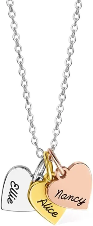 AILIN Personalized Heart Name Necklace For Women Brass/925 Sterling Silver 1-3 Heart Charms Custom Engraved Mother Necklace With Family Name Gifts For Daughter Grandmother Nana