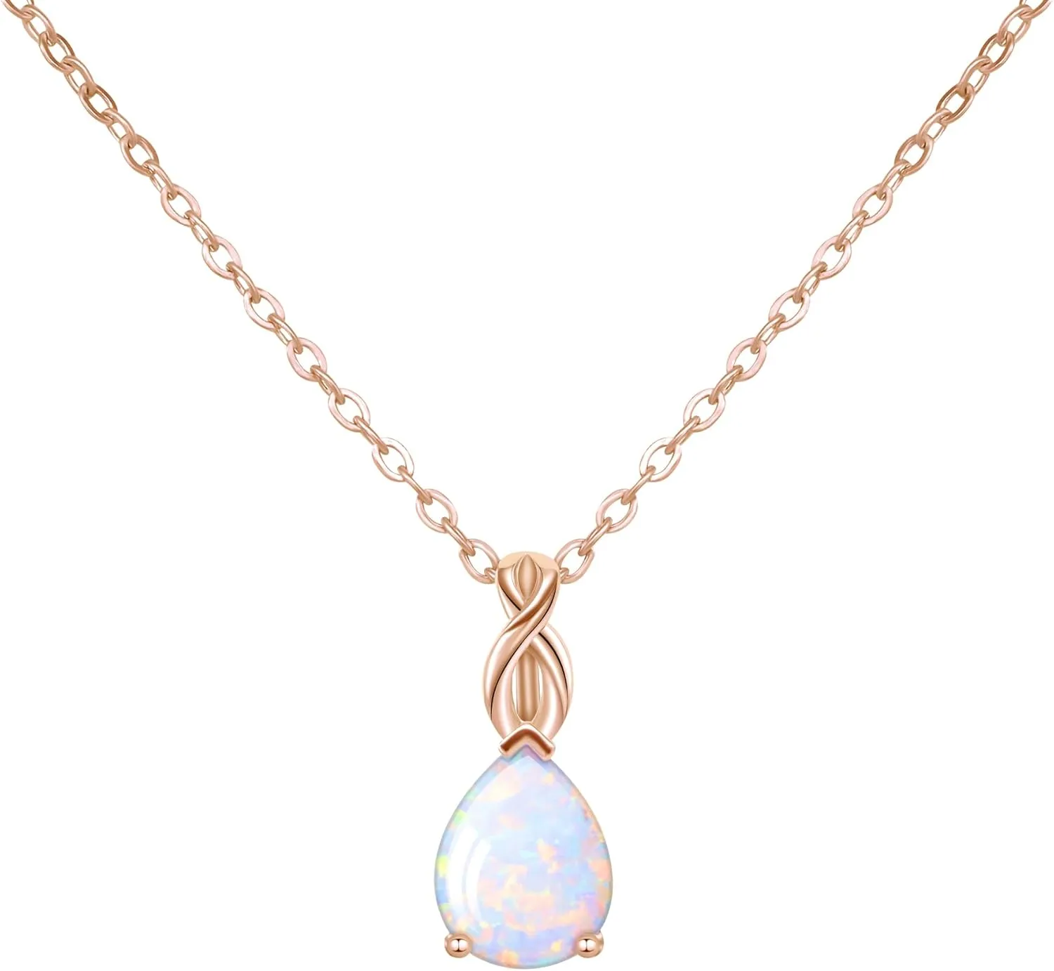 AILUOR White Opal Necklaces for Women, Rose Gold Plated Dainty 11mm Round Gemstone Pendant October Birthstone Pendant Necklace for Women Bridal Wedding Jewelry Birthday Gift for Wife Mom Her