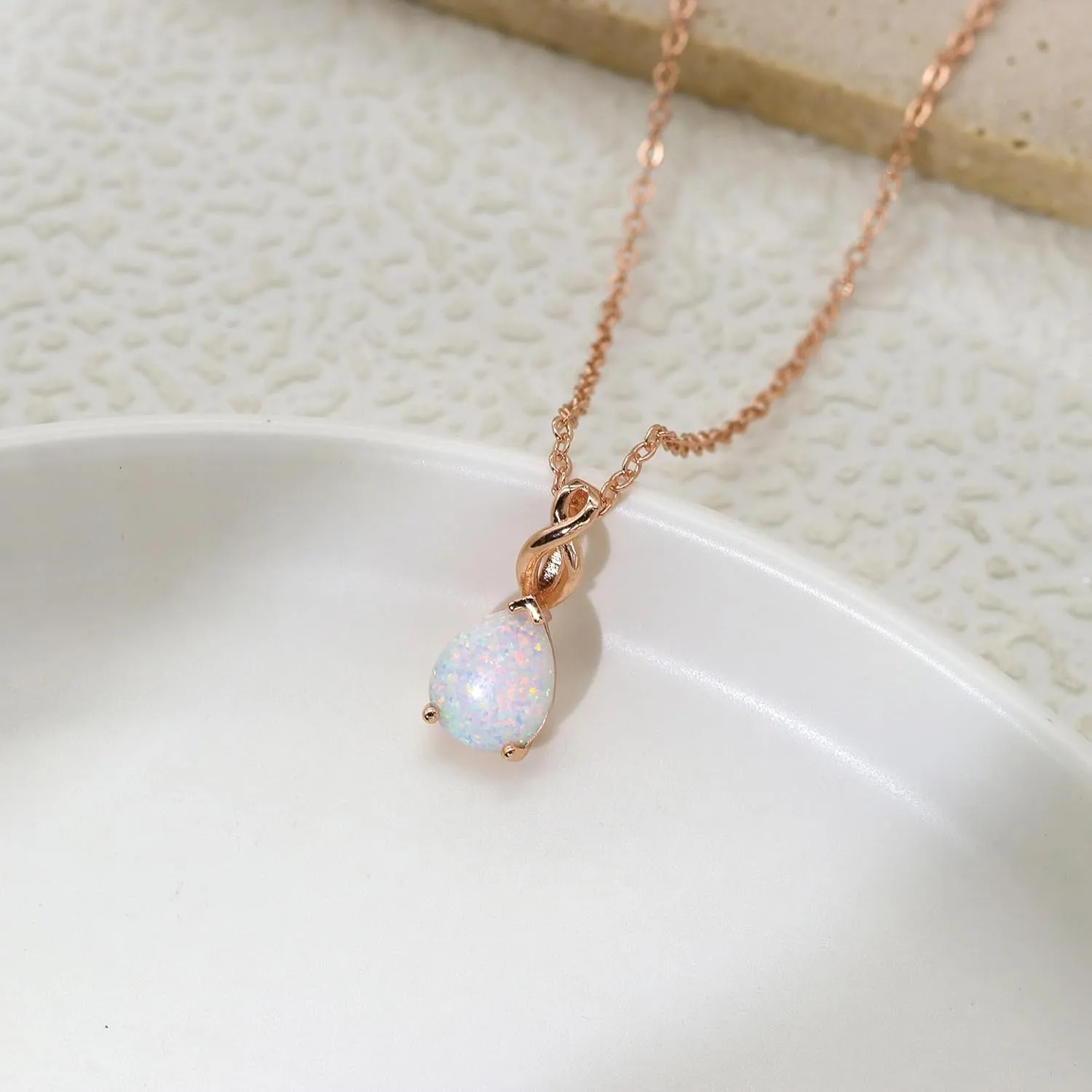 AILUOR White Opal Necklaces for Women, Rose Gold Plated Dainty 11mm Round Gemstone Pendant October Birthstone Pendant Necklace for Women Bridal Wedding Jewelry Birthday Gift for Wife Mom Her