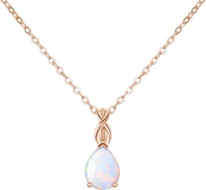 AILUOR White Opal Necklaces for Women, Rose Gold Plated Dainty 11mm Round Gemstone Pendant October Birthstone Pendant Necklace for Women Bridal Wedding Jewelry Birthday Gift for Wife Mom Her