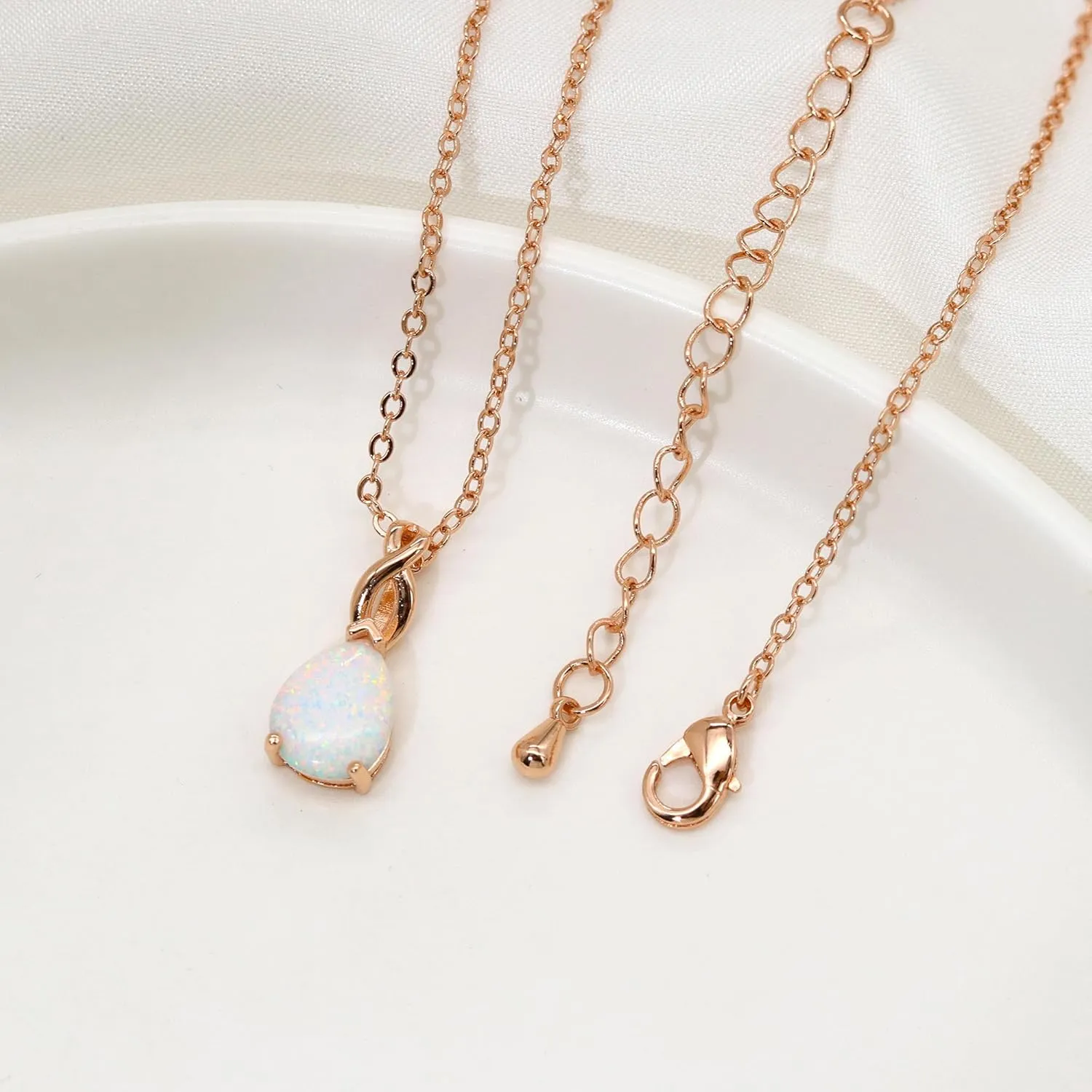AILUOR White Opal Necklaces for Women, Rose Gold Plated Dainty 11mm Round Gemstone Pendant October Birthstone Pendant Necklace for Women Bridal Wedding Jewelry Birthday Gift for Wife Mom Her