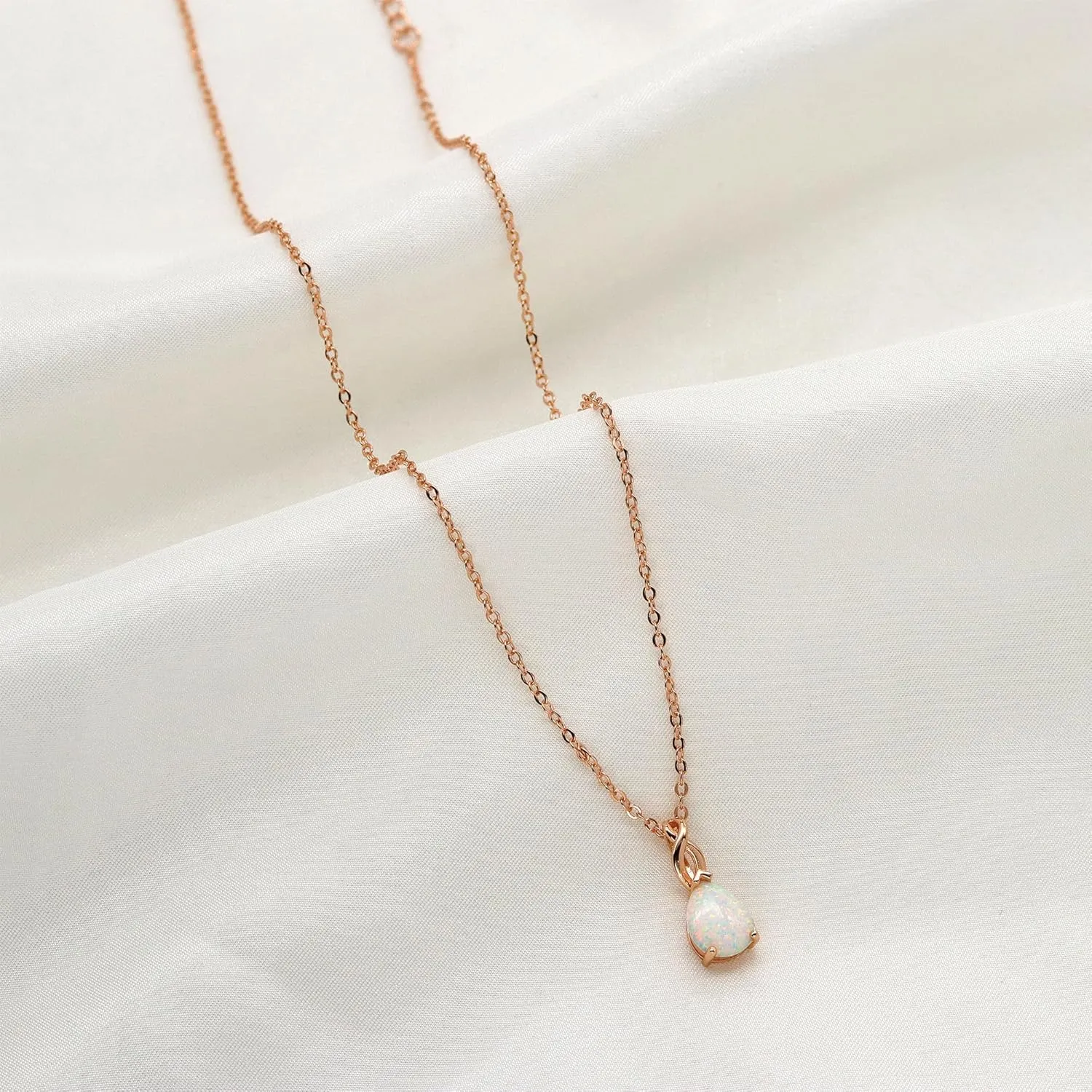 AILUOR White Opal Necklaces for Women, Rose Gold Plated Dainty 11mm Round Gemstone Pendant October Birthstone Pendant Necklace for Women Bridal Wedding Jewelry Birthday Gift for Wife Mom Her