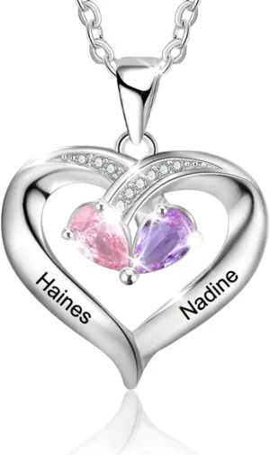 ALBERTBAND Mothers Necklace Sterling Silver Personalized 2 Birthstone Necklace for Women Custom Mom Necklace with Names Gifts for Mom Women Wife Grandma Mothers Day Gift