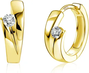 ALEXCRAFT 14K Goldplated Hoop Earrings for Women, Hypoallergen Small Tiny 925 Sterling Silver Sleeper Cartilage Twist Huggie Hoop Earrings With Ball Zirconia Shiny Simple Elegant Jewelry for Women