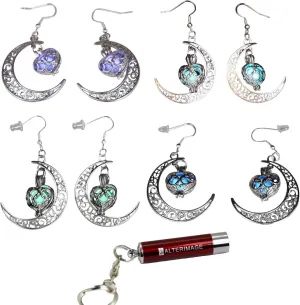 AlterImage Enchanting Crescent Moon Earrings Set Glow In The Dark 4 Luminous Jewelry Purple Green Blue & Sky Blue Includes UV Light