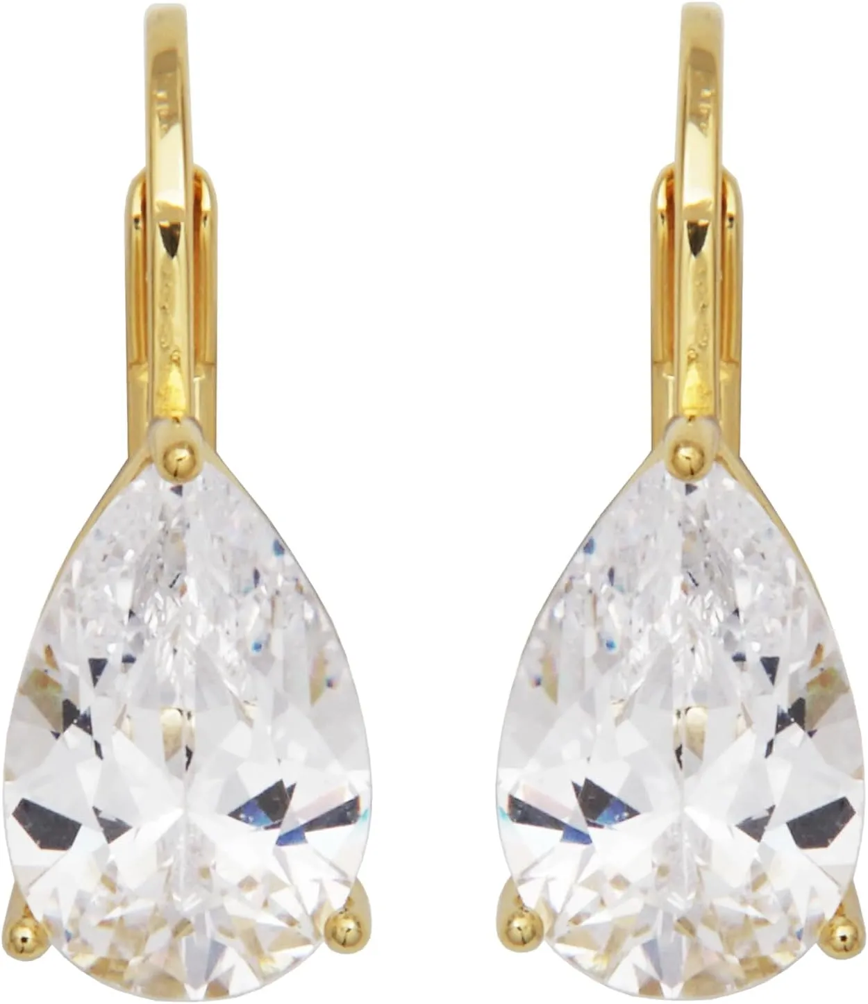 Amazon Essentials Sterling Silver or Gold Plated Sterling Silver Pear Cut Cubic Zirconia Leverback Earrings (previously Amazon Collection)