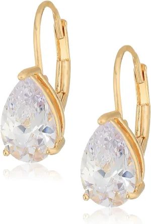 Amazon Essentials Sterling Silver or Gold Plated Sterling Silver Pear Cut Cubic Zirconia Leverback Earrings (previously Amazon Collection)