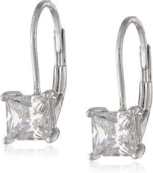 Amazon Essentials Sterling Silver Round Cut Cubic Zirconia Leverback Earrings , (previously Amazon Collection)