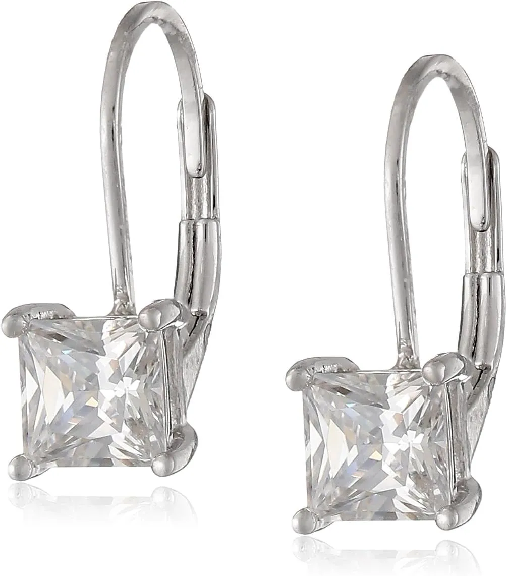 Amazon Essentials Sterling Silver Round Cut Cubic Zirconia Leverback Earrings , (previously Amazon Collection)