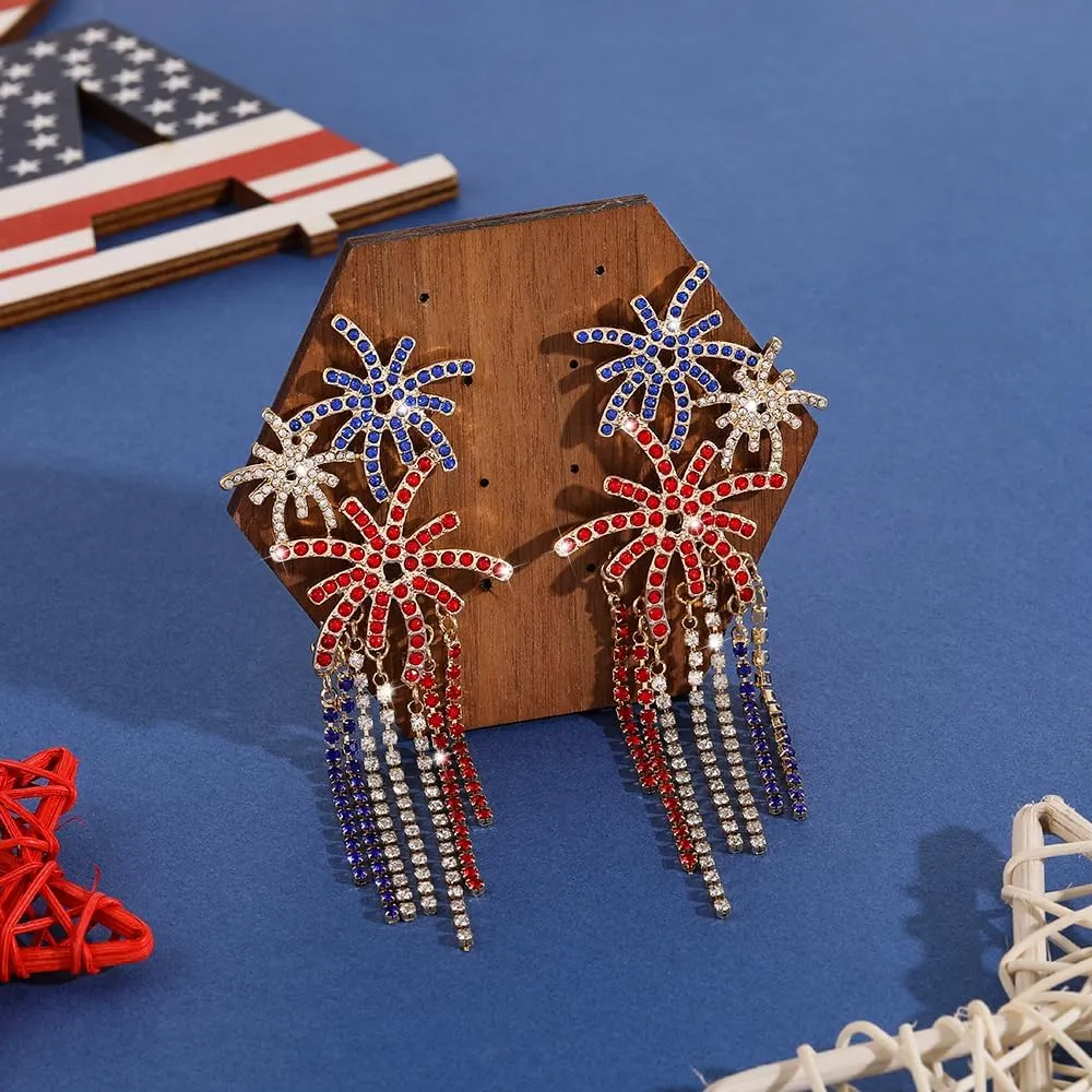 American 4th of July Dangle Earrings for Women | American Flag Earrings | Champagne Windmill Cake Earrings | Patriotic Earrings for Women | American Independence Day Jewelry