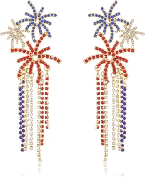 American 4th of July Dangle Earrings for Women | American Flag Earrings | Champagne Windmill Cake Earrings | Patriotic Earrings for Women | American Independence Day Jewelry