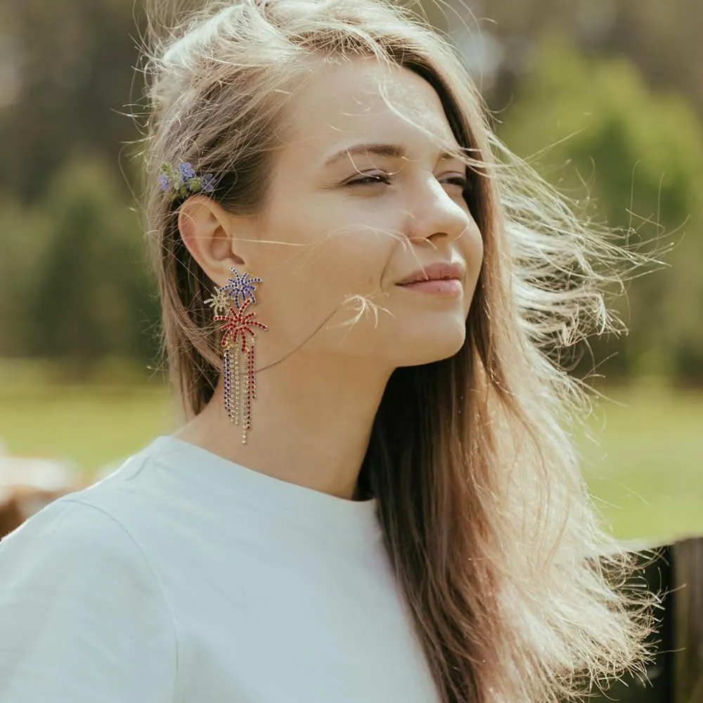 American 4th of July Dangle Earrings for Women | American Flag Earrings | Champagne Windmill Cake Earrings | Patriotic Earrings for Women | American Independence Day Jewelry