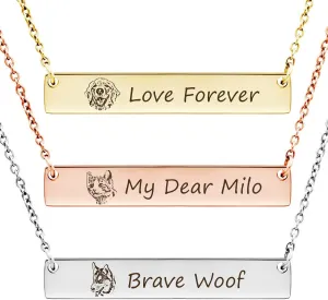 Anavia Custom Pet Portrait & Name Bar Necklace, Photo Engraved Personalized Pet Gifts Necklace, Memorial Jewelry Gift, Cat Dog Necklace for Animal Lover, Dog Mom, Birthday Gift