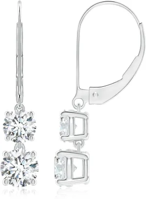 ANGARA ANGARA Lab Grown Double Diamond Leverback Dangle Earrings in 14K Solid Gold/Platinum | April Birthstone, Birthday, Engagement, Anniversary, Wedding Jewelry Gift for Women