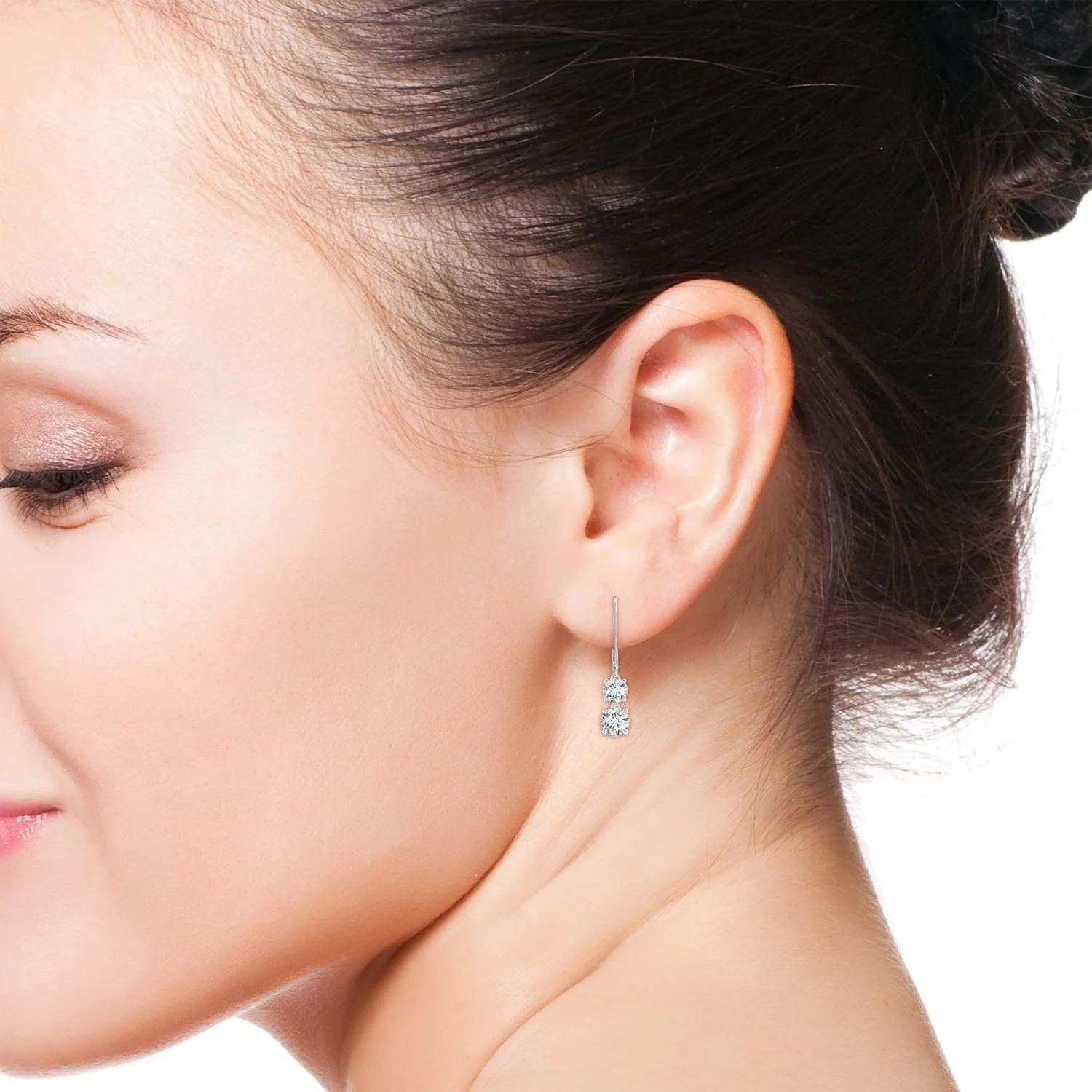 ANGARA ANGARA Lab Grown Double Diamond Leverback Dangle Earrings in 14K Solid Gold/Platinum | April Birthstone, Birthday, Engagement, Anniversary, Wedding Jewelry Gift for Women
