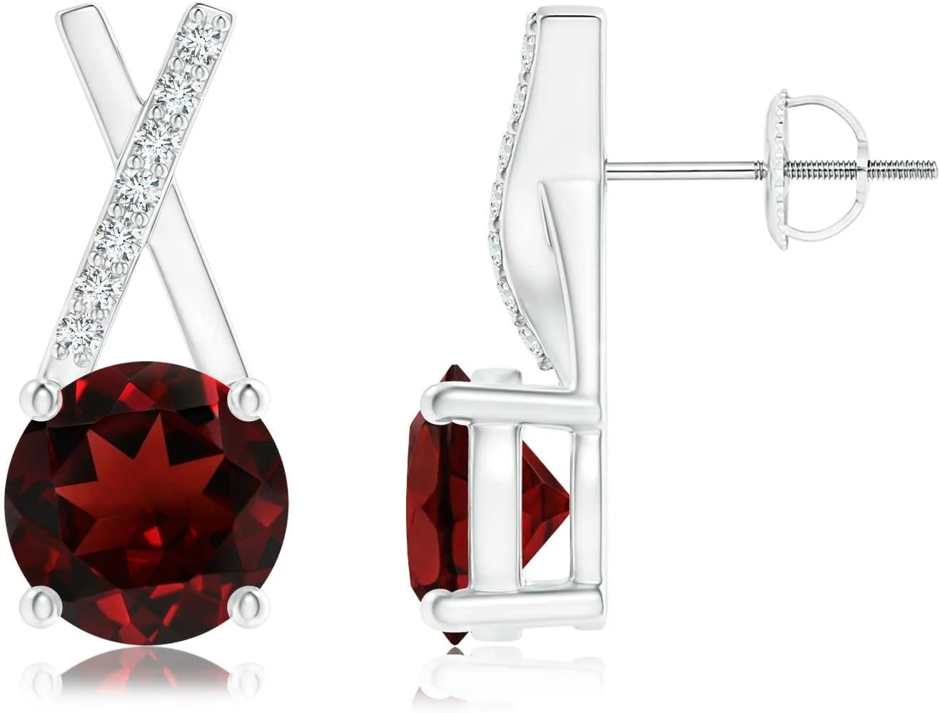 ANGARA Natural Garnet and Diamond XO Stud Earrings in Silver / 14K Solid Gold/Platinum | January Birthstone, Birthday, Engagement, Anniversary, Wedding Jewelry Gift for Women