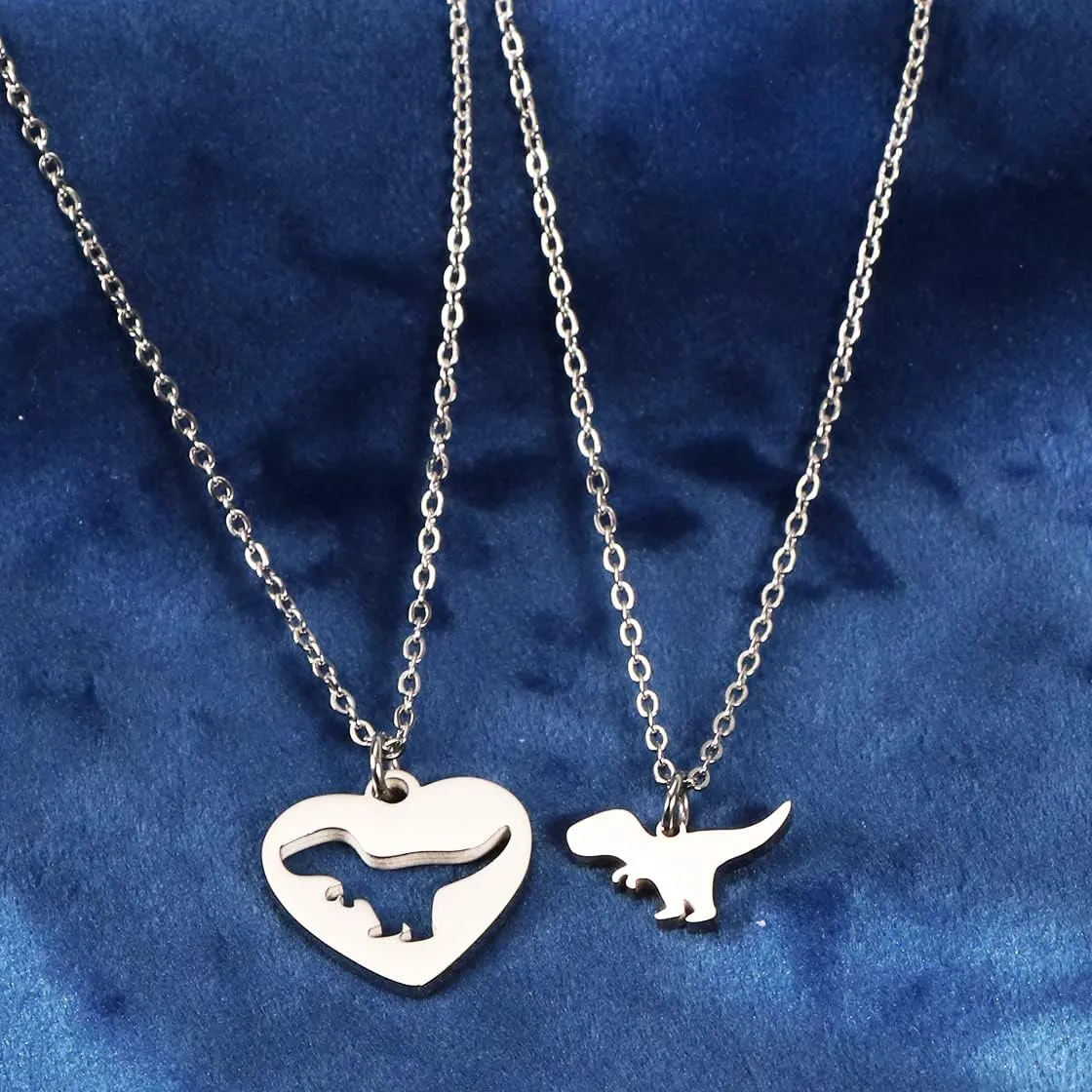 Ankiyabe Mother Daughter Necklack Set Matching Cutout Animal Heart Necklaces Mommy and Me Gift Mama Bear Saurus Necklace Mom Daughter Quote Necklace