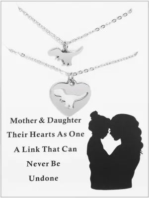 Ankiyabe Mother Daughter Necklack Set Matching Cutout Animal Heart Necklaces Mommy and Me Gift Mama Bear Saurus Necklace Mom Daughter Quote Necklace